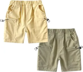 Volunboy Toddler Boys Summer Pull On Cargo Shorts Baby Cotton Jogger Elastic Waist Solid Casual 2 Pack