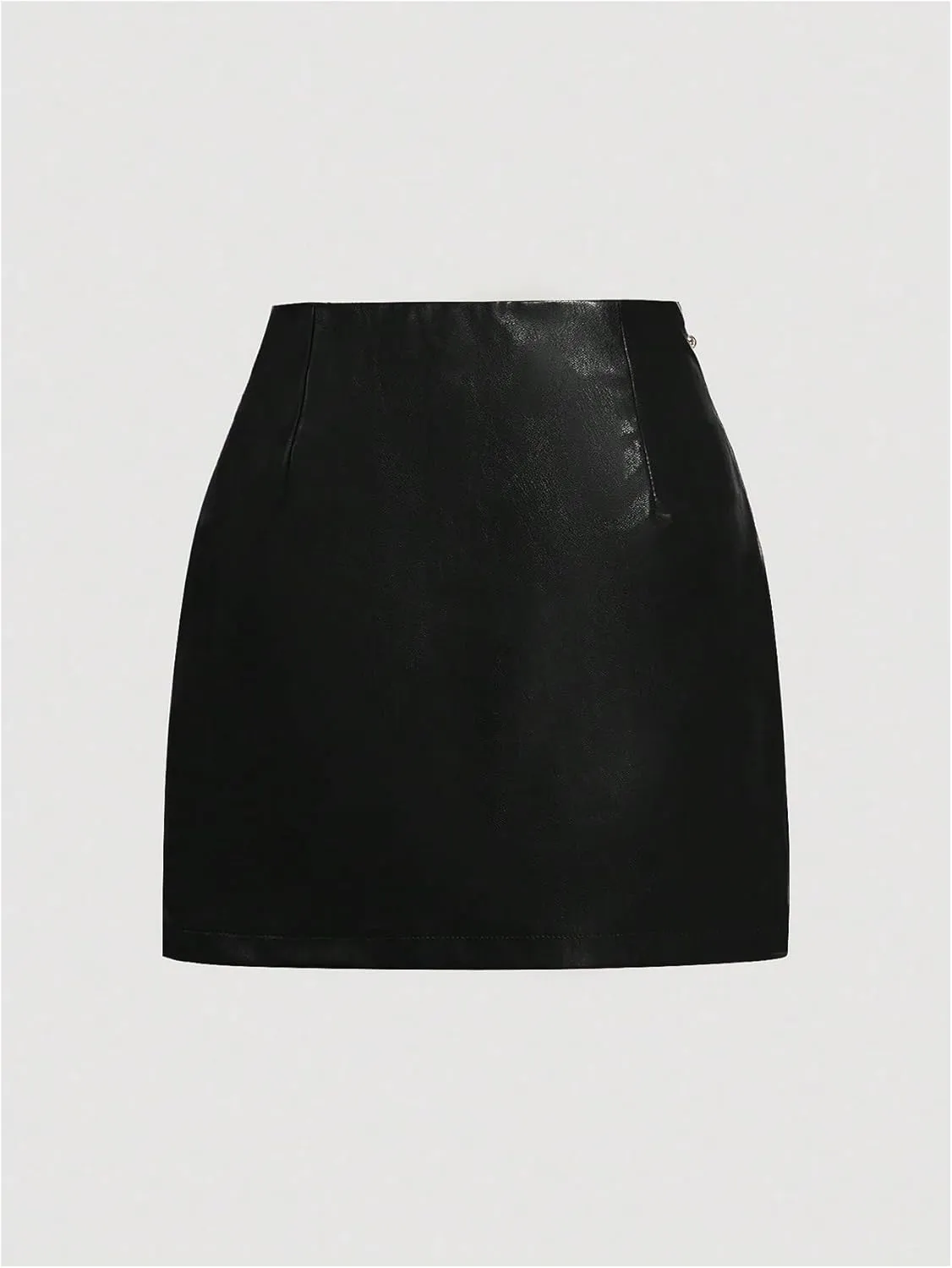 WDIRARA Women's Plus Size PU Leather Split Hem Grommet Eyelet Skirt Bodycon A Line Mini Skirt