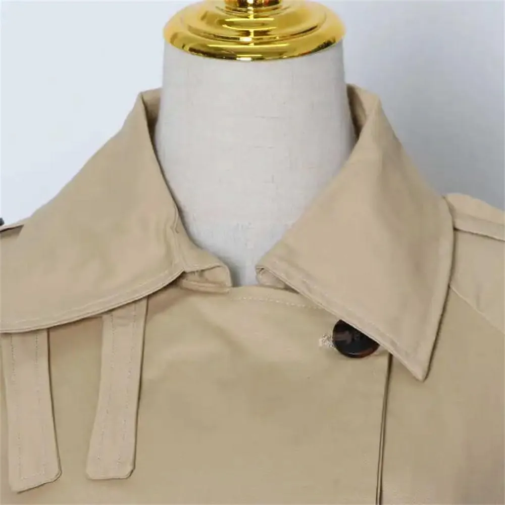 Women Casual Trenchcoats Lapel Long Sleeve Patchwork Button High Waist Lace Up A Line Loose Midi Jacket