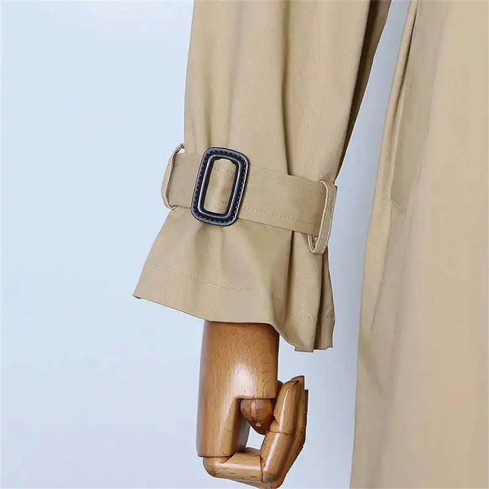 Women Casual Trenchcoats Lapel Long Sleeve Patchwork Button High Waist Lace Up A Line Loose Midi Jacket