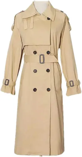 Women Casual Trenchcoats Lapel Long Sleeve Patchwork Button High Waist Lace Up A Line Loose Midi Jacket