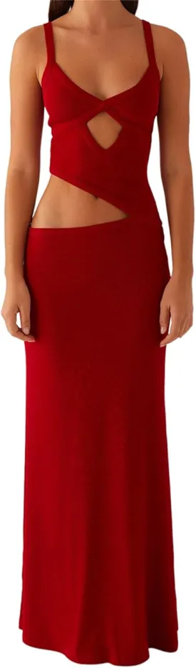 Women Sexy Spaghetti Strap Maxi Dresses Cutout Bodycon Cami Long Slip Dress Sleeveless Backless Slim Fit Cami Dress