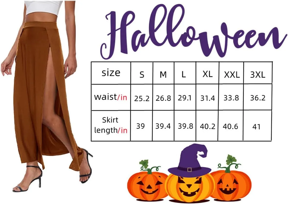 Women's Elastic Waist High Split Wrap Flowy Long Maxi Skirt Plain Side Slit Beach Party Maxi Skirts Renaissance Costume