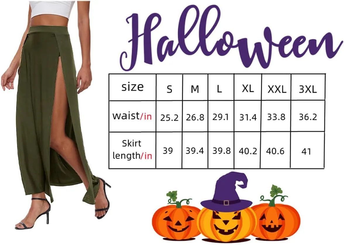 Women's Elastic Waist High Split Wrap Flowy Long Maxi Skirt Plain Side Slit Beach Party Maxi Skirts Renaissance Costume