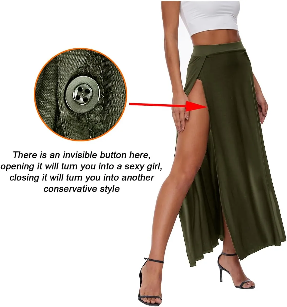 Women's Elastic Waist High Split Wrap Flowy Long Maxi Skirt Plain Side Slit Beach Party Maxi Skirts Renaissance Costume