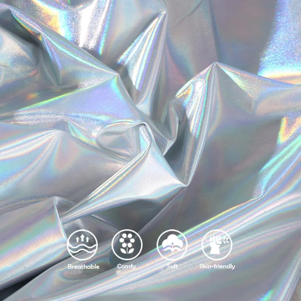 Womens Shiny Metallic Pants, Holographic Disco Sweatpant for 70s 80s Alien Space Cowgirl Halloween Costume