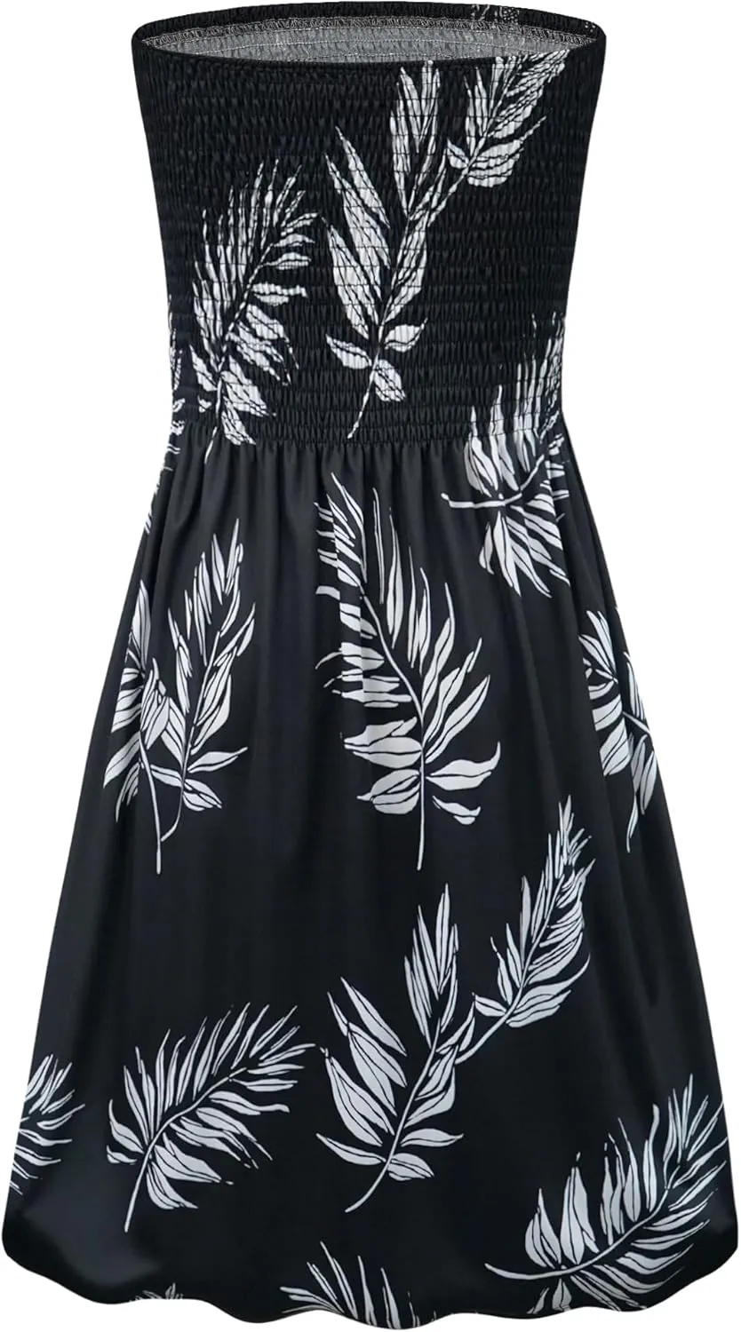 Zyyfly Summer Strapless Dress for Women Tube Top Sundress Casual Beach Cover Ups