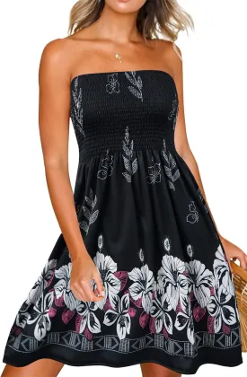 Zyyfly Summer Strapless Dress for Women Tube Top Sundress Casual Beach Cover Ups