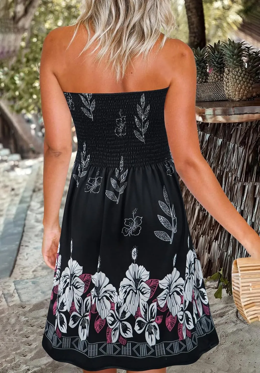 Zyyfly Summer Strapless Dress for Women Tube Top Sundress Casual Beach Cover Ups